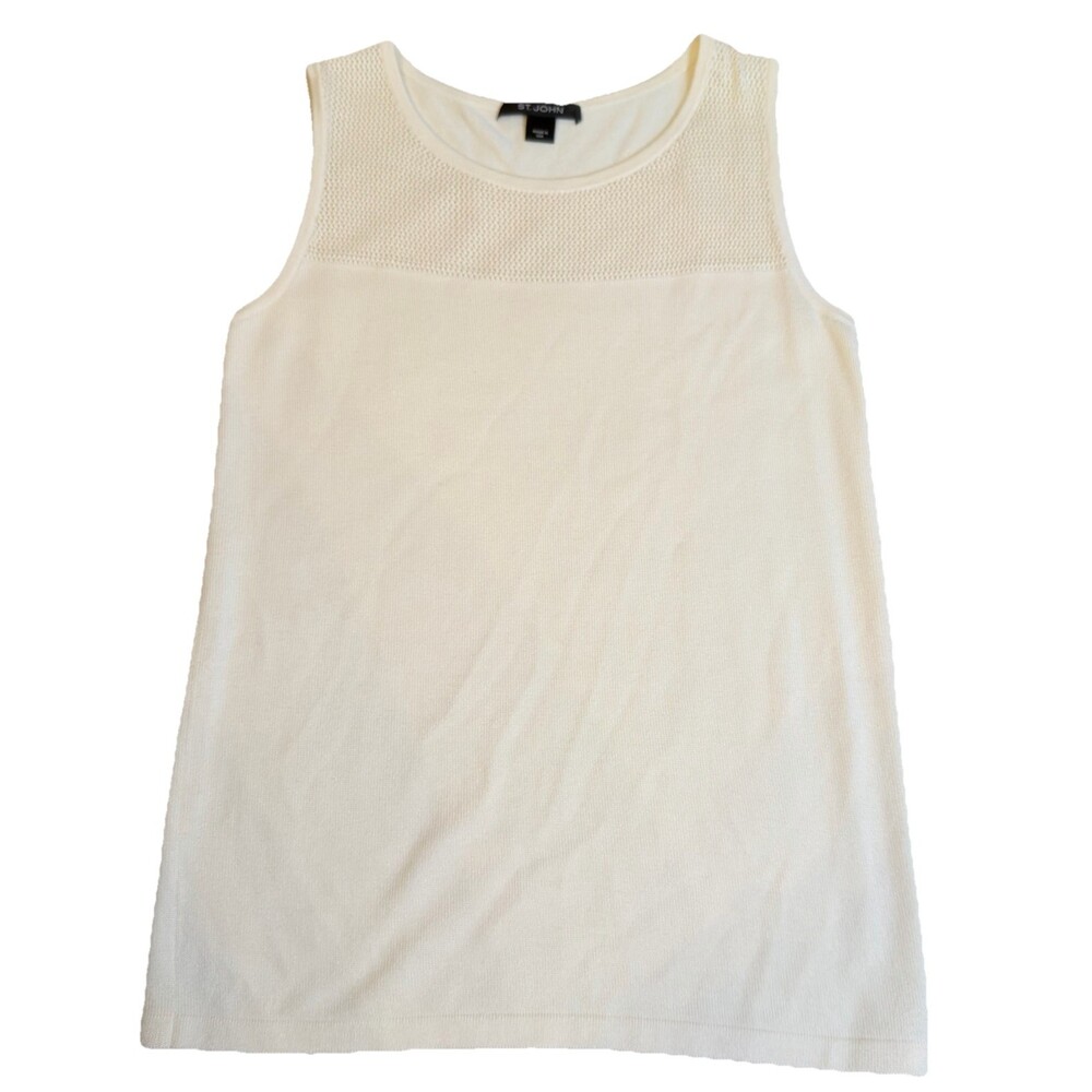 St. John Cream Scoop Neck Sleeveless Knit Shell Tank Top Size XS